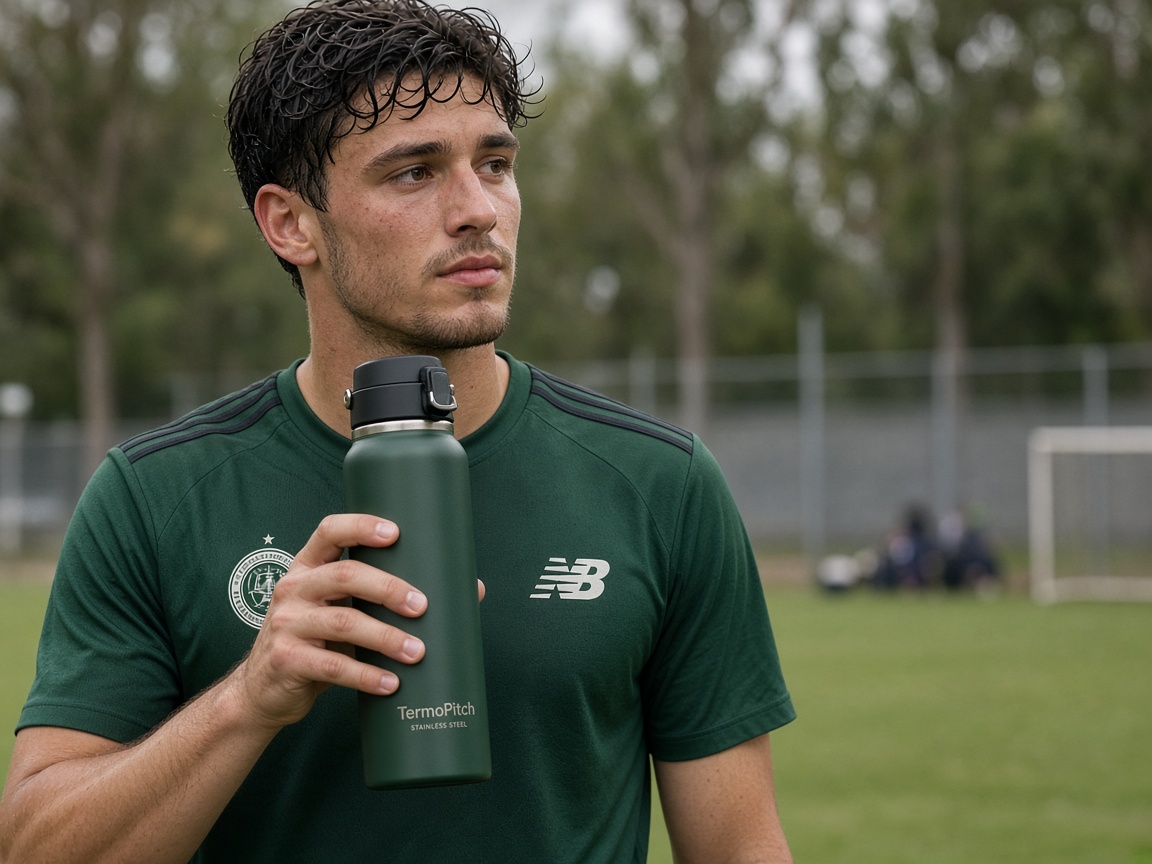 Atleta de futebol com TermoPitch na mão após o treino